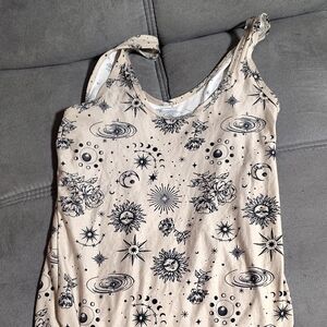 Beige Tank Top with Celestial Print